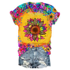 Sunflower rainbow V-neck printed T-shirt